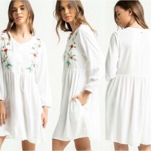 O’Neill Edan Dress White Embroidered Boho Western Beachy Size Medium